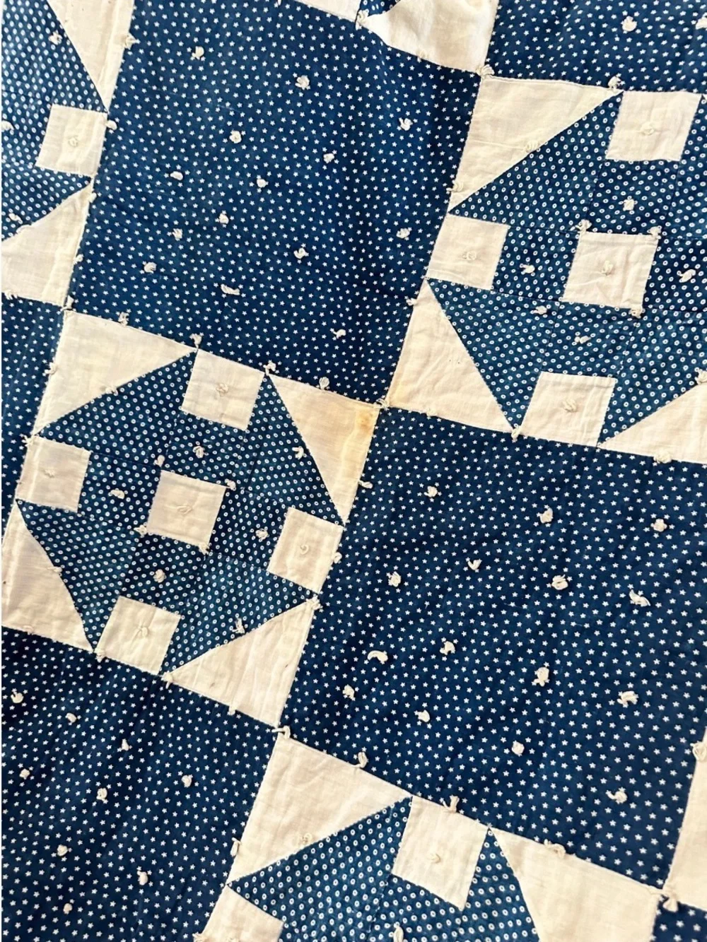 Antique Hole in the Wall Blue and White Patchwork Quilted Blanket